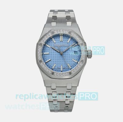 IPF Swiss Clone Audemars Piguet Royal Oak 15551ST Baby Blue Dial SS Women's Watch 37mm 